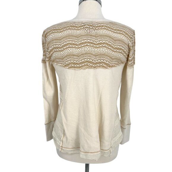 Sundance Clara Thermal Ivory Lace Button Accent Long Sleeve Top Size Medium - Picture 9 of 12